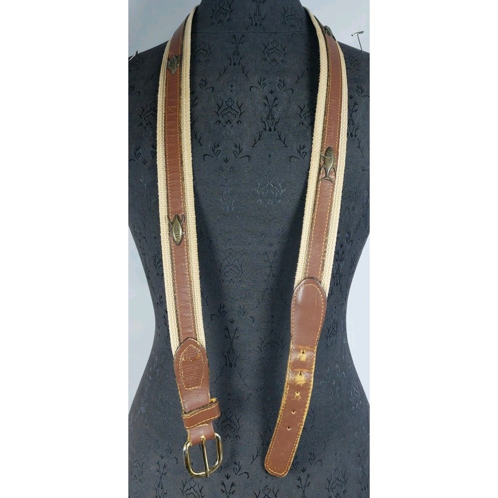 Zep-Pro Leather Belt Bronze Fish Medallion Buff Web Men 44 *READ